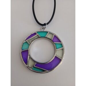 Blue And Purple Stained Glass Circle Pendant‎